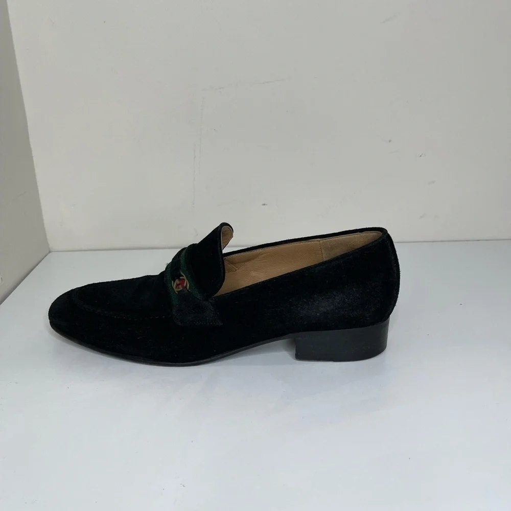 GUCCI GG Horsebit Web loafers black suede preppy  LOGO VTG designer school - Picture 7 of 13